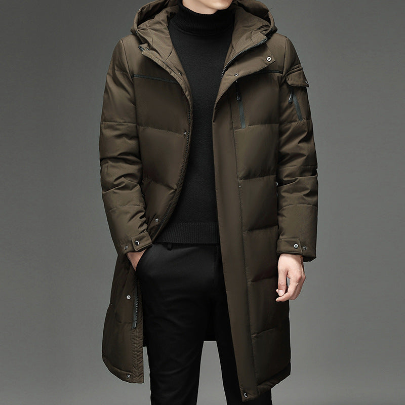Down Jacket Fashion Long Stand-up Collar Zipper Thermal Cardigan Coat - Vallara