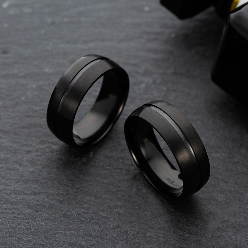 Black Titanium Steel Ring – Geometric Design