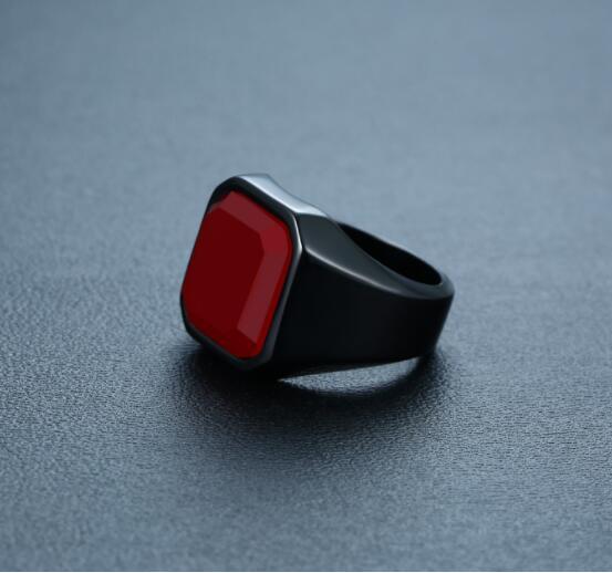Men's stainless steel black agate ring - Vallara