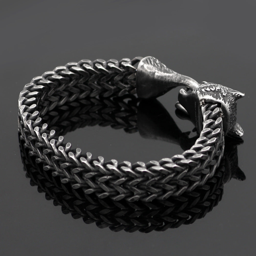 Men’s Vintage Black Wolf Head Bracelet | Vallara
