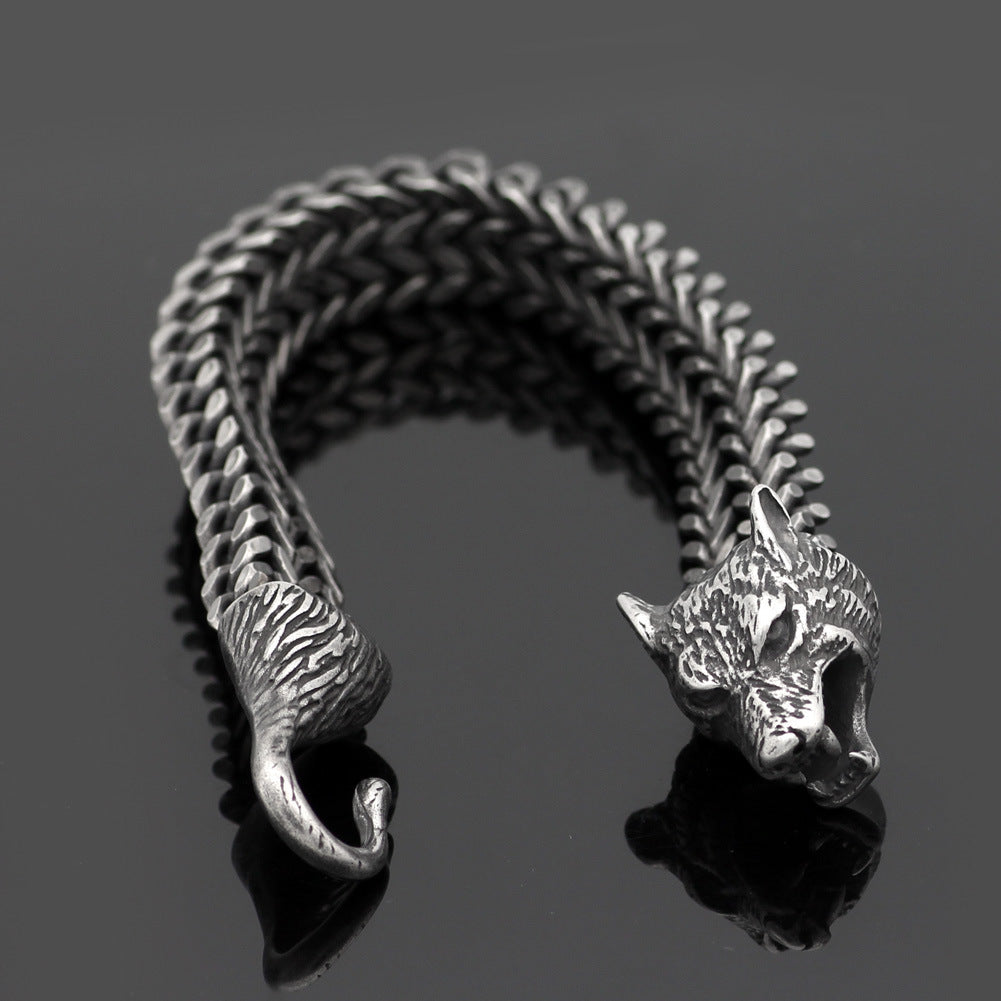 Men’s Vintage Black Wolf Head Bracelet | Vallara