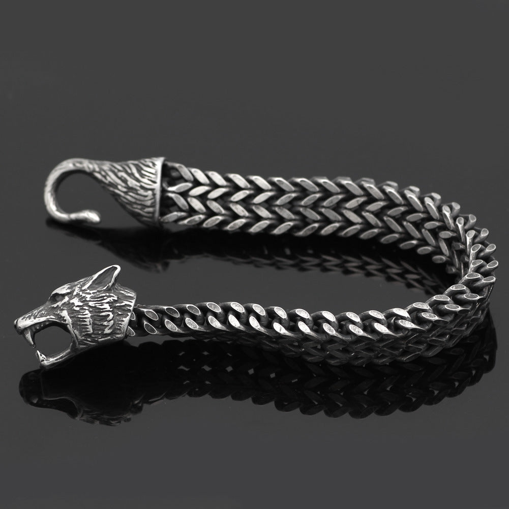 Men’s Vintage Black Wolf Head Bracelet | Vallara