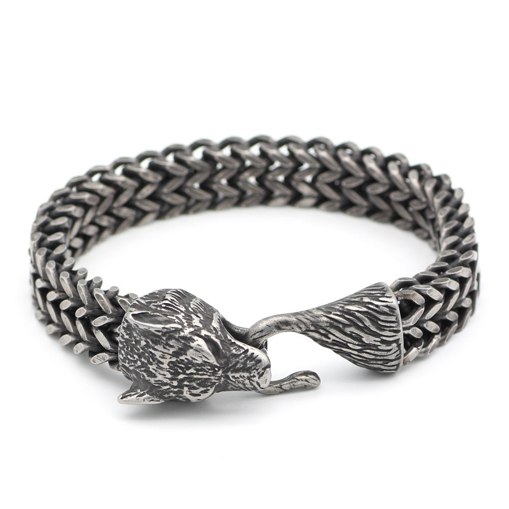 Men’s Vintage Black Wolf Head Bracelet | Vallara