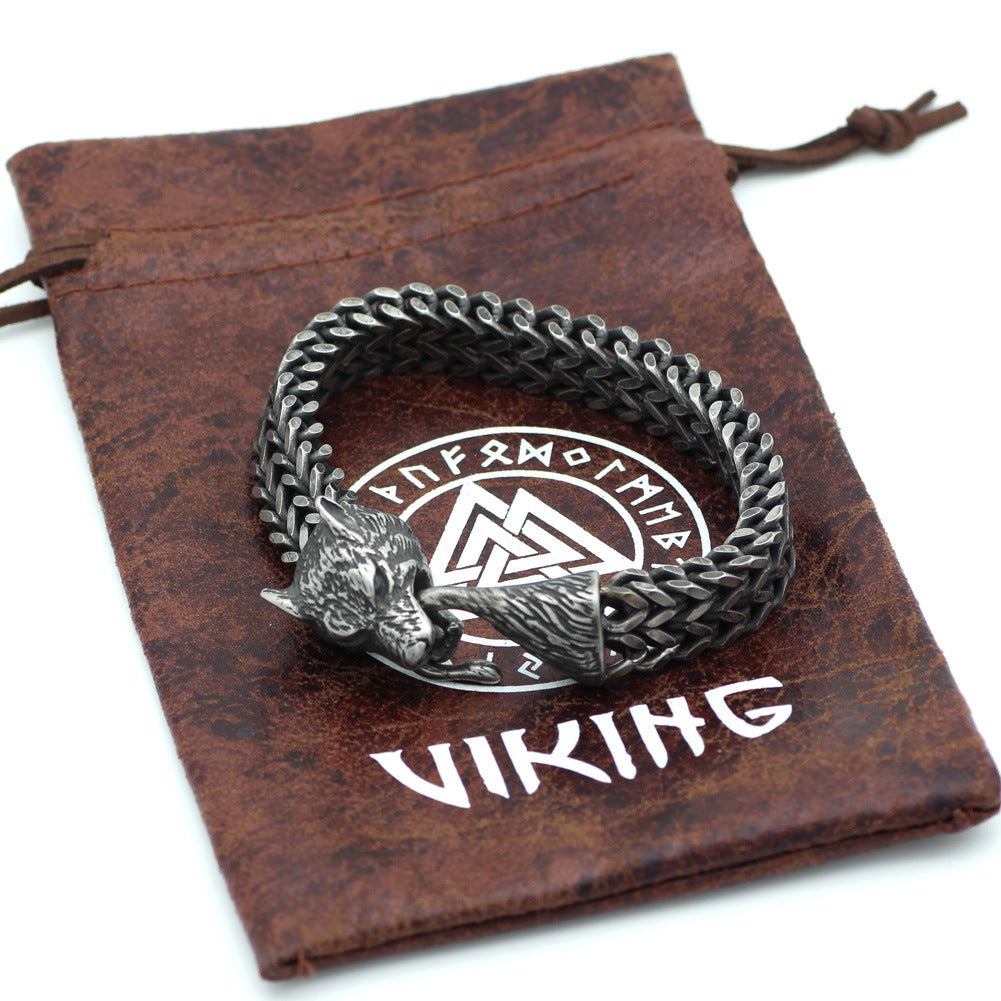 Men’s Vintage Black Wolf Head Bracelet | Vallara