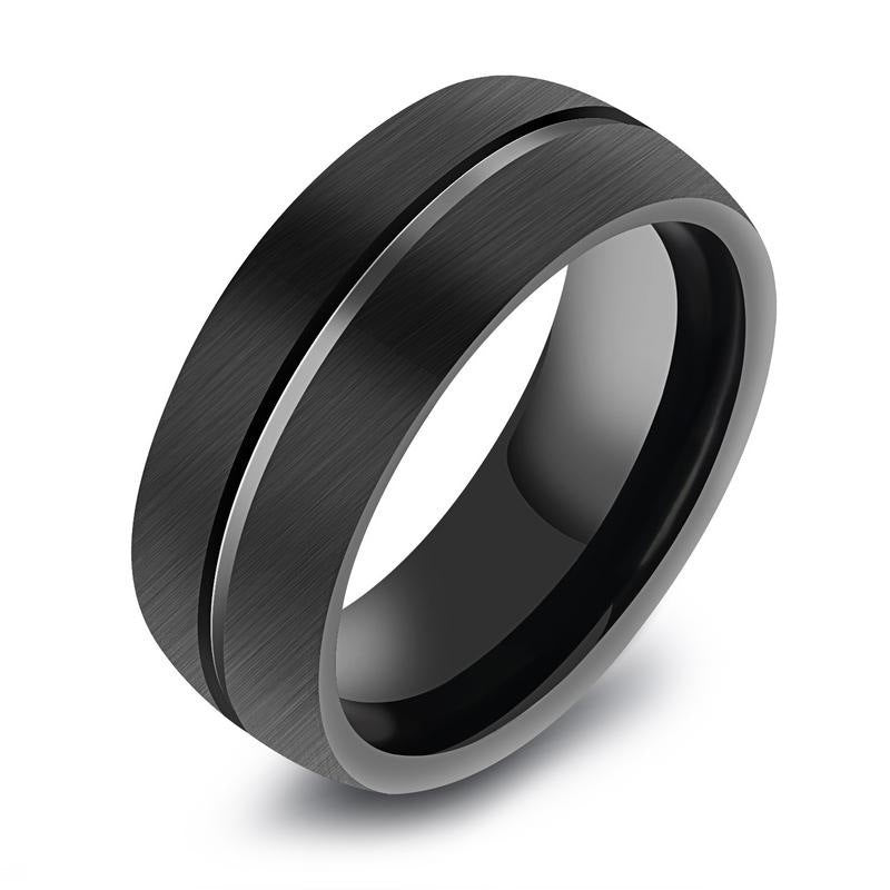 Black Titanium Steel Ring – Geometric Design