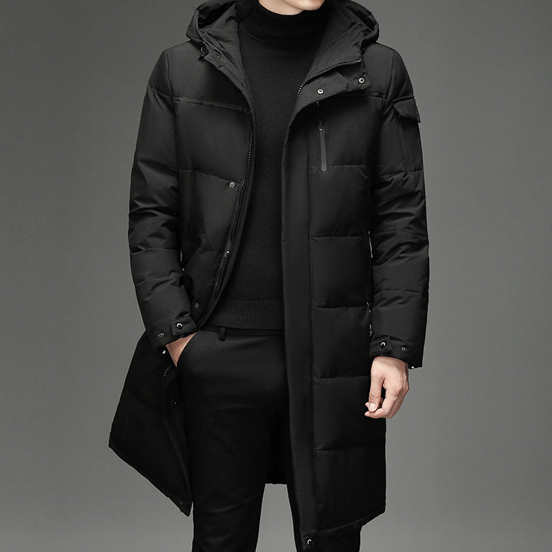 Down Jacket Fashion Long Stand-up Collar Zipper Thermal Cardigan Coat - Vallara