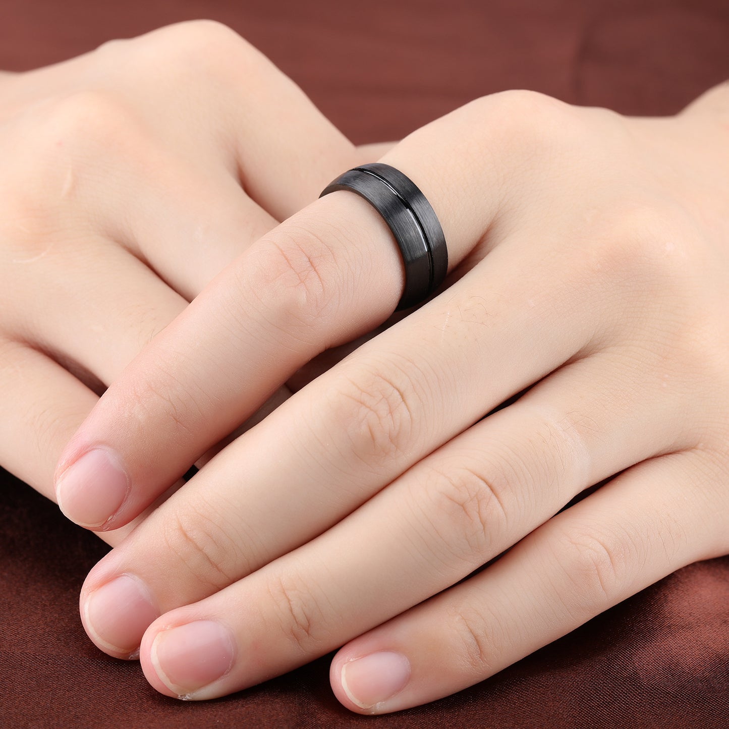 Black Titanium Steel Ring – Geometric Design