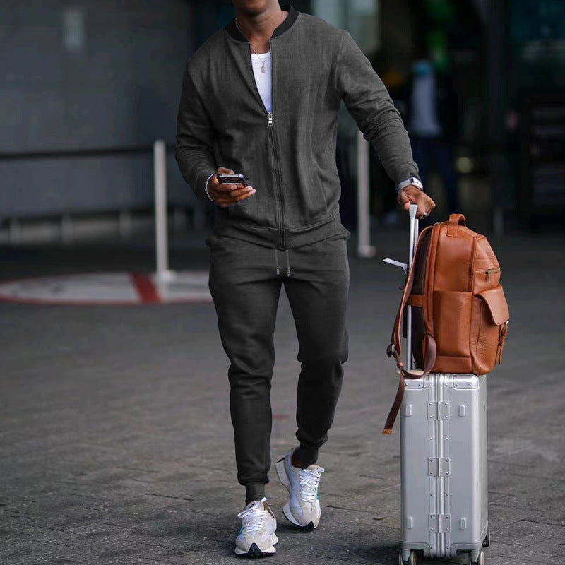 Men's new casual solid color baseball collar jacket suit - Vallara