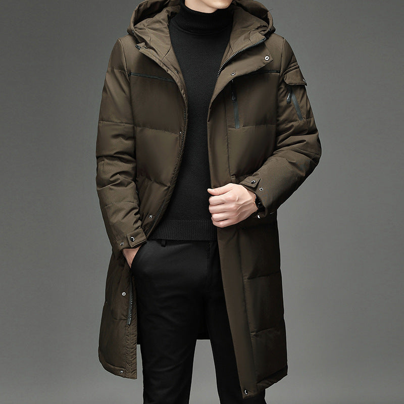 Down Jacket Fashion Long Stand-up Collar Zipper Thermal Cardigan Coat - Vallara
