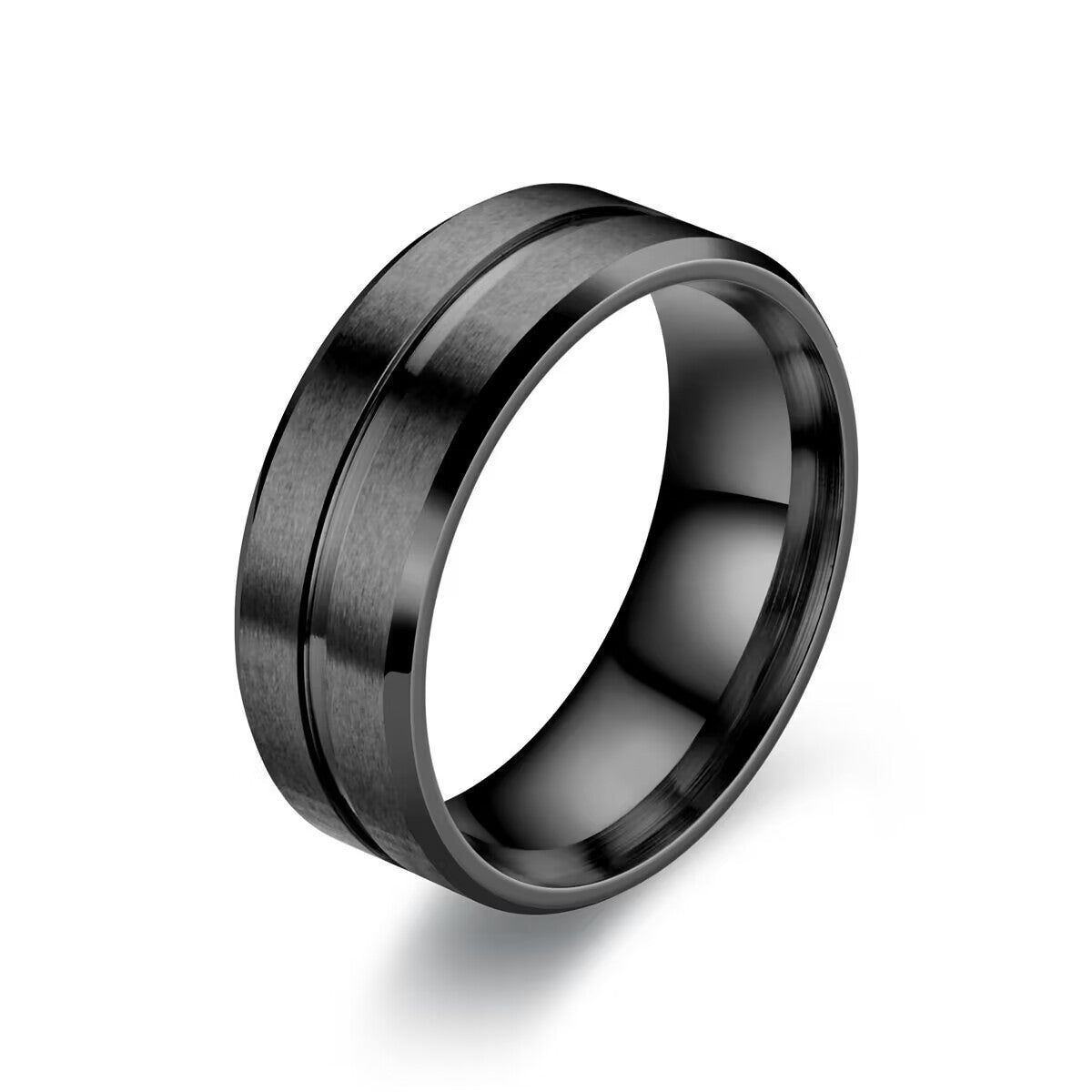 Black Titanium Steel Ring – Geometric Design