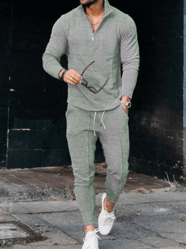 MOSCOW - CSUAL HALP ZIPPER COLLAR SUIT 2-PIECE SET Men's Textured CasuSizing: True to size
Material composition: 100% Polyester
Sleeve type: Regular sleeve
Clothing type: Y
Collar: Standing neck
Material: Polyester
Sleeve length: Long Vallara