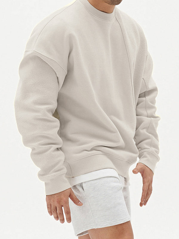 Men's Knitted Stitching Solid Color Casual Crew Neck Sweatshirt - Vallara