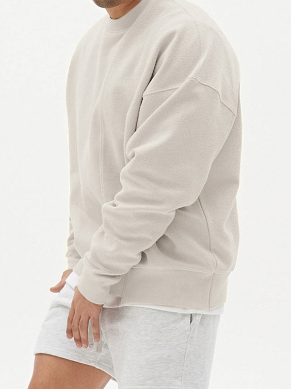 Men's Knitted Stitching Solid Color Casual Crew Neck Sweatshirt - Vallara