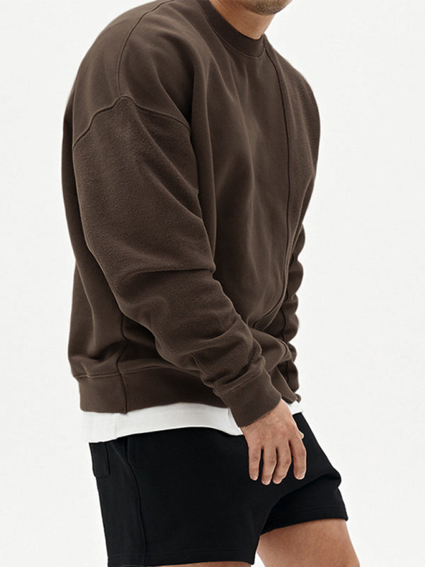 Men's Knitted Stitching Solid Color Casual Crew Neck Sweatshirt - Vallara