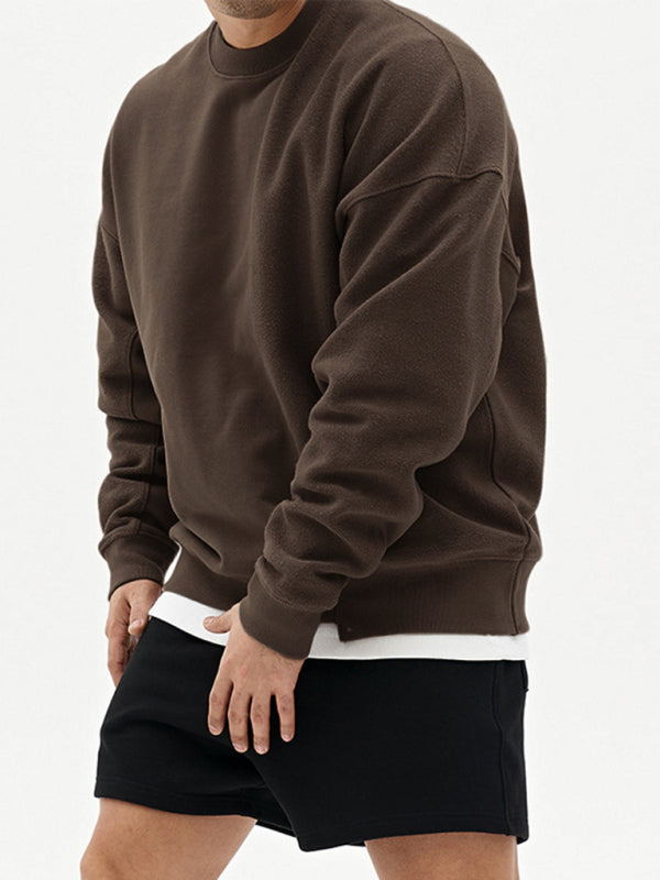 Men's Knitted Stitching Solid Color Casual Crew Neck Sweatshirt - Vallara