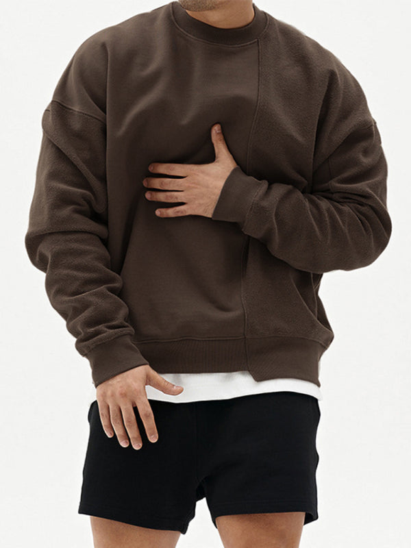 Men's Knitted Stitching Solid Color Casual Crew Neck Sweatshirt - Vallara