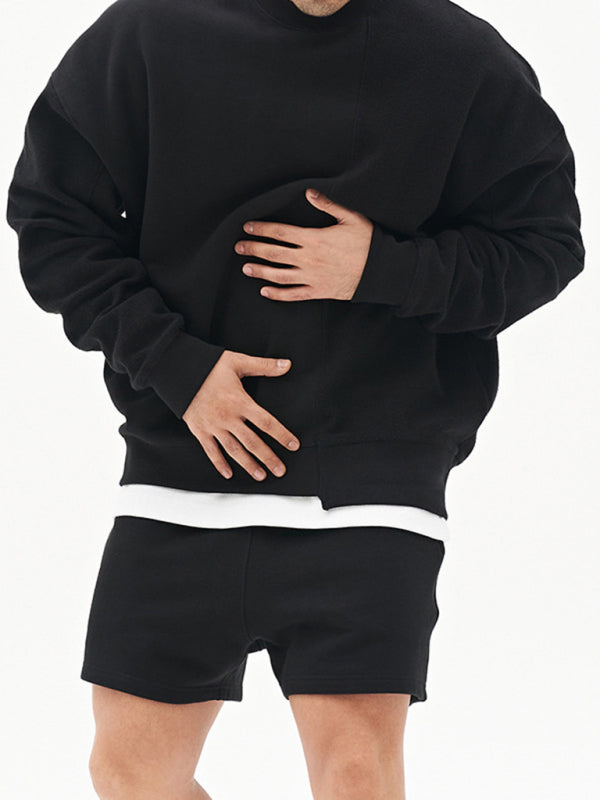 Men's Knitted Stitching Solid Color Casual Crew Neck Sweatshirt - Vallara