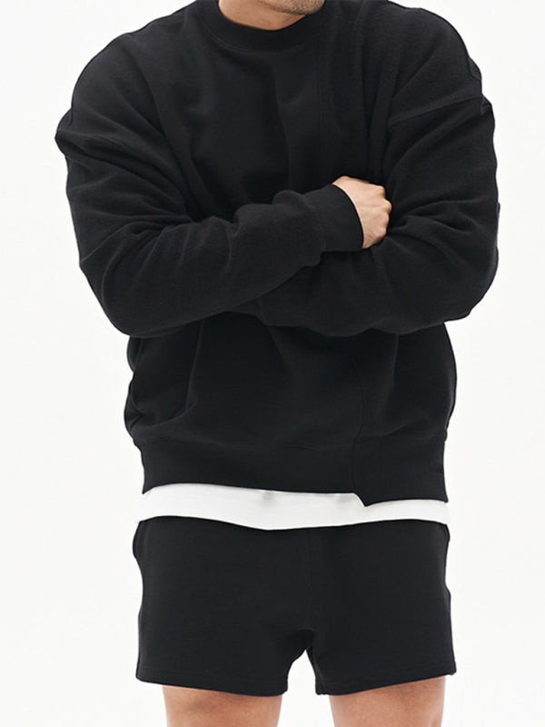 Men's Knitted Stitching Solid Color Casual Crew Neck Sweatshirt - Vallara