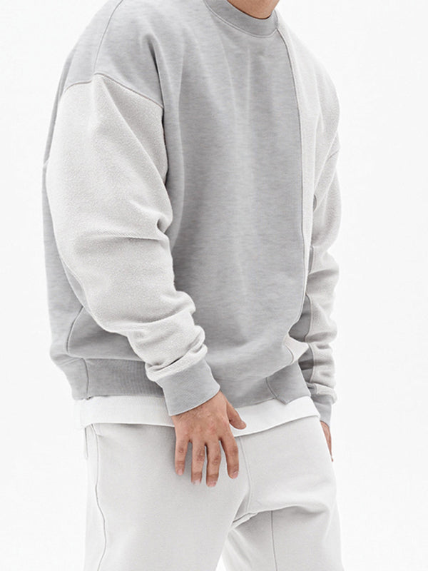 Men's Knitted Stitching Solid Color Casual Crew Neck Sweatshirt - Vallara