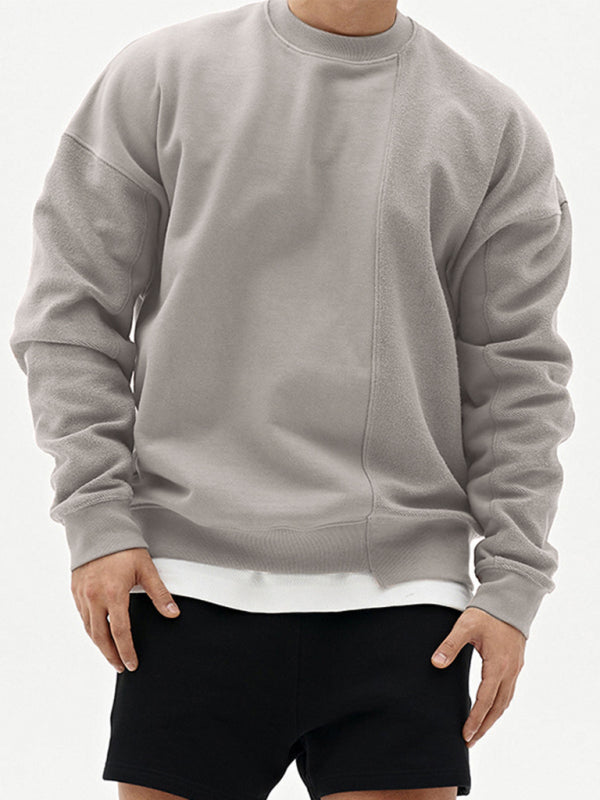 Men's Knitted Stitching Solid Color Casual Crew Neck Sweatshirt - Vallara