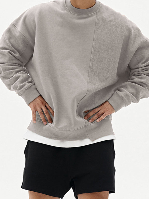Men's Knitted Stitching Solid Color Casual Crew Neck Sweatshirt - Vallara
