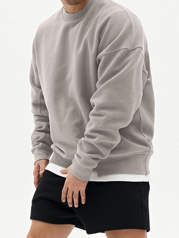 Men's Knitted Stitching Solid Color Casual Crew Neck Sweatshirt - Vallara