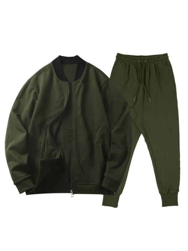 Men's new casual solid color baseball collar jacket suit - Vallara