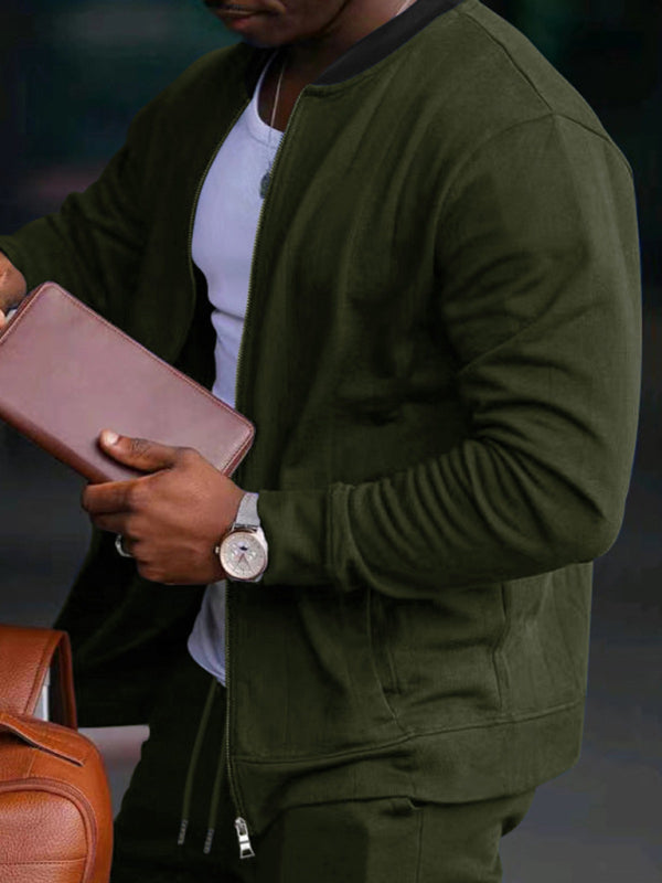Men's new casual solid color baseball collar jacket suit - Vallara