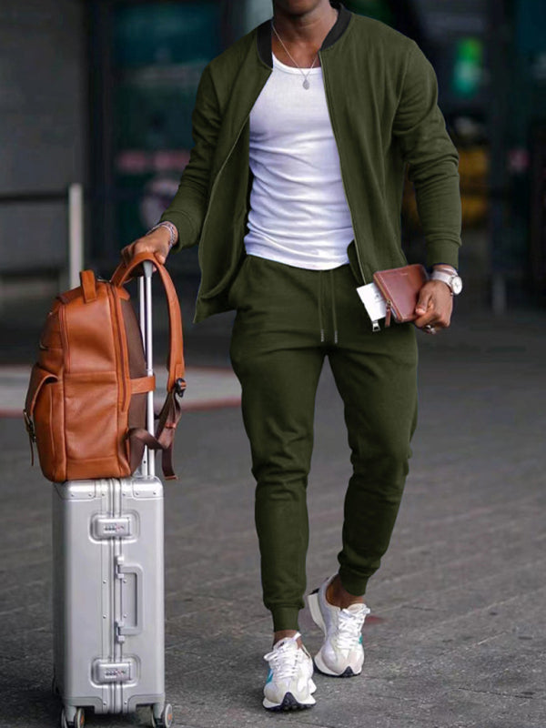 Men's new casual solid color baseball collar jacket suit - Vallara