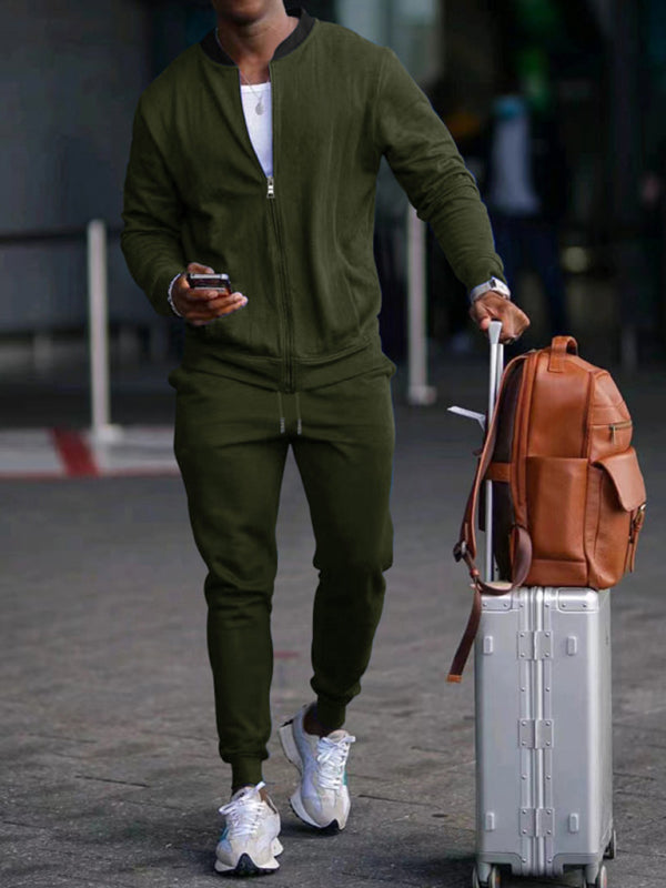 Men's new casual solid color baseball collar jacket suit - Vallara