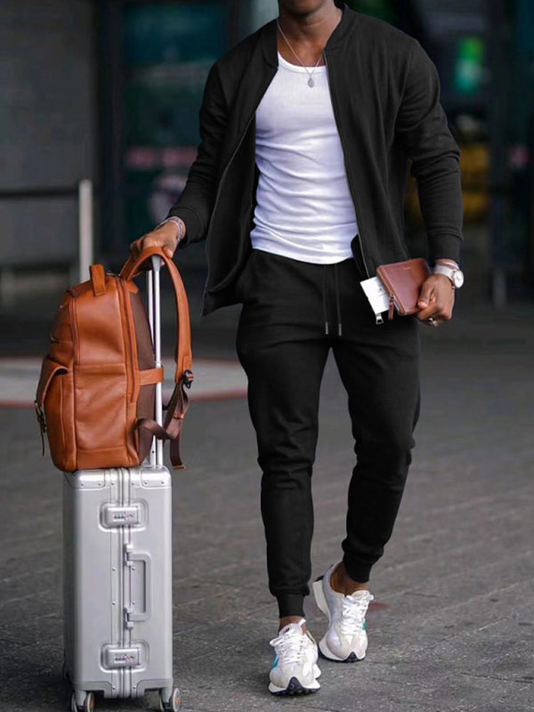 Men's new casual solid color baseball collar jacket suit - Vallara