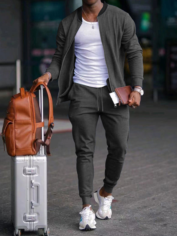 Men's new casual solid color baseball collar jacket suit - Vallara