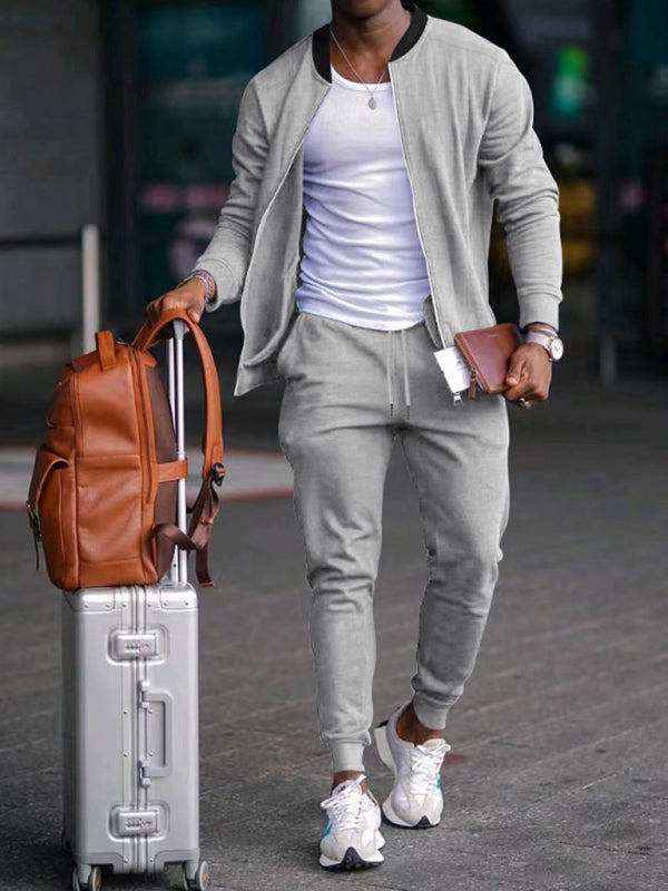 Men's new casual solid color baseball collar jacket suit - Vallara