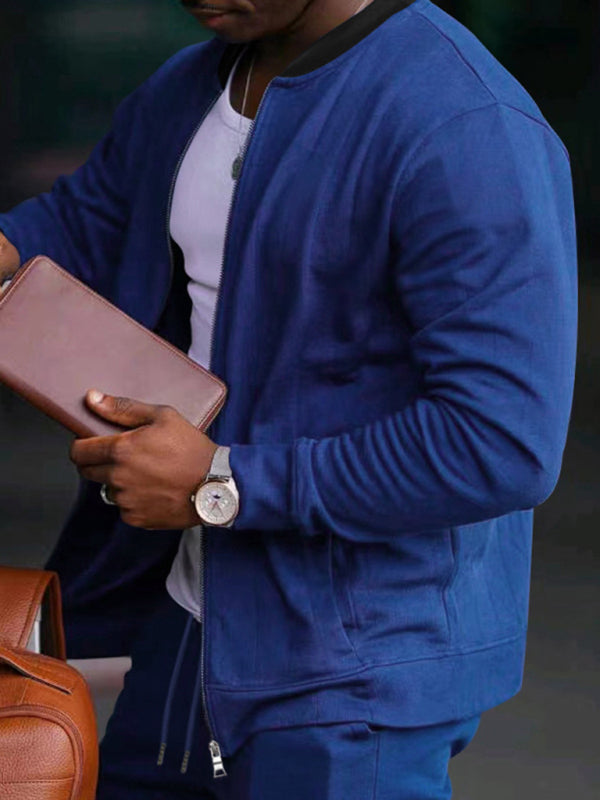 Men's new casual solid color baseball collar jacket suit - Vallara