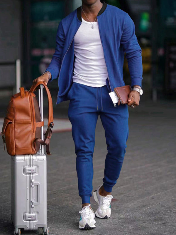 Men's new casual solid color baseball collar jacket suit - Vallara