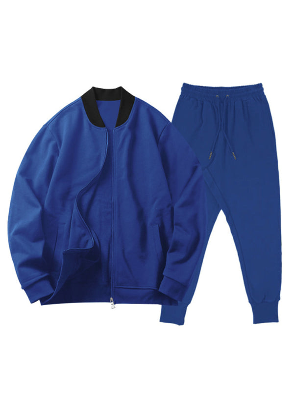 Men's new casual solid color baseball collar jacket suit - Vallara