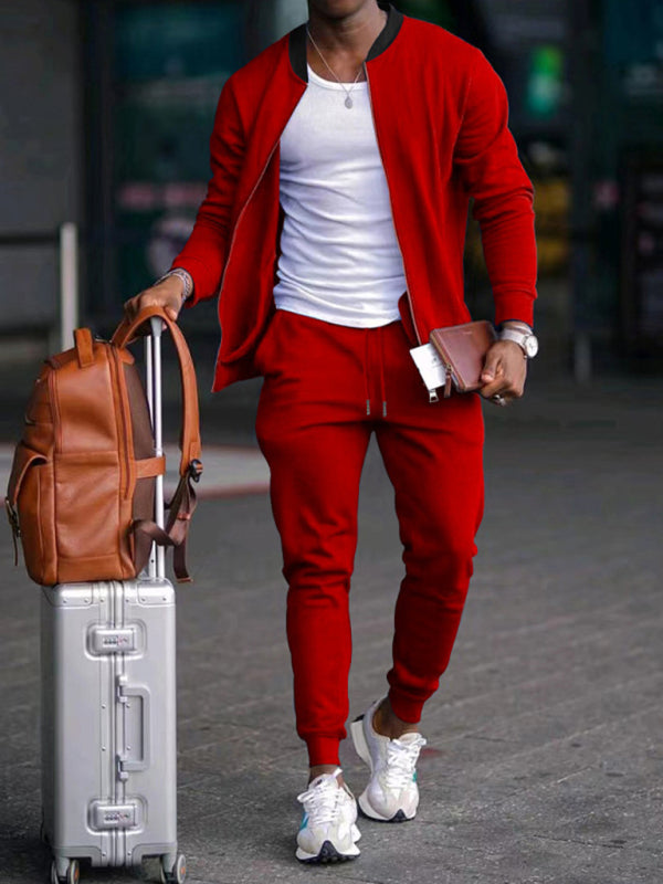 Men's new casual solid color baseball collar jacket suit - Vallara