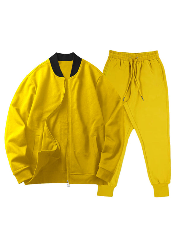 Men's new casual solid color baseball collar jacket suit - Vallara