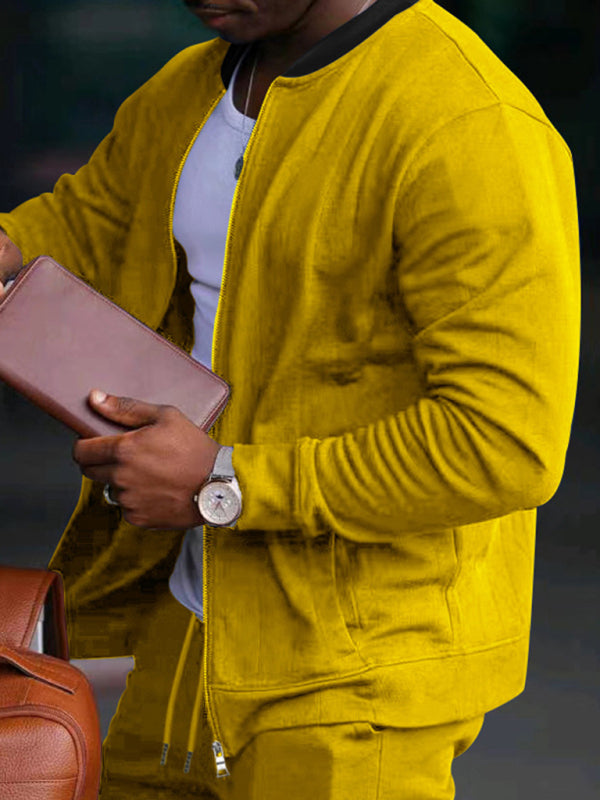 Men's new casual solid color baseball collar jacket suit - Vallara