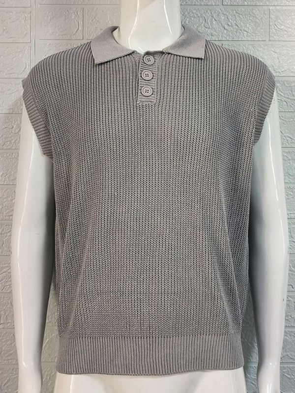Men's lapel solid color Polo collar knitted top - Vallara