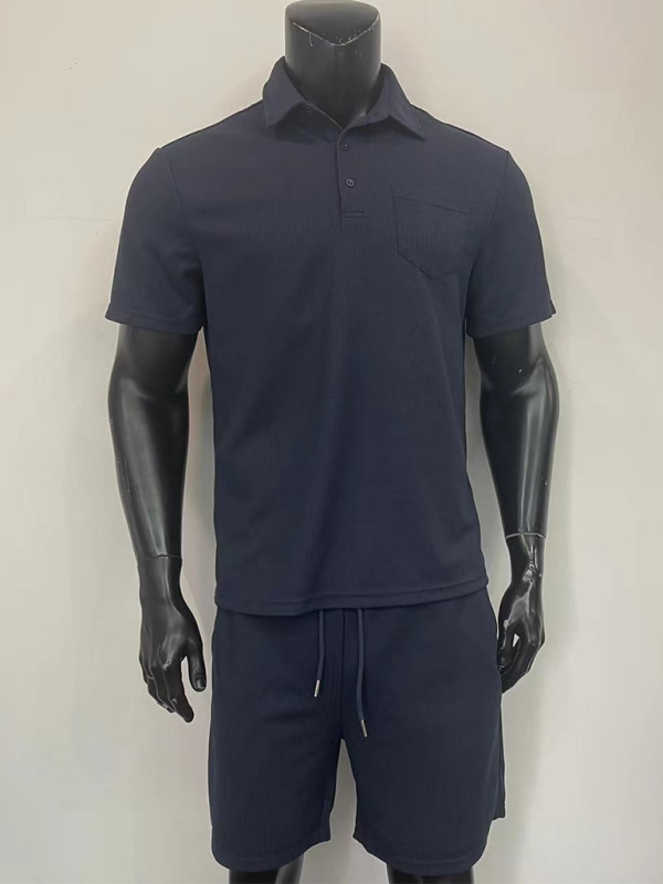 Men's lapel polo shirt with shorts two-piece set - Vallara
