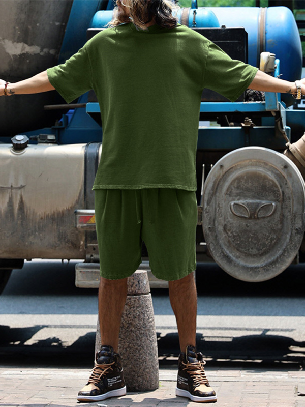 Men's solid color loose short-sleeved shorts set - Vallara