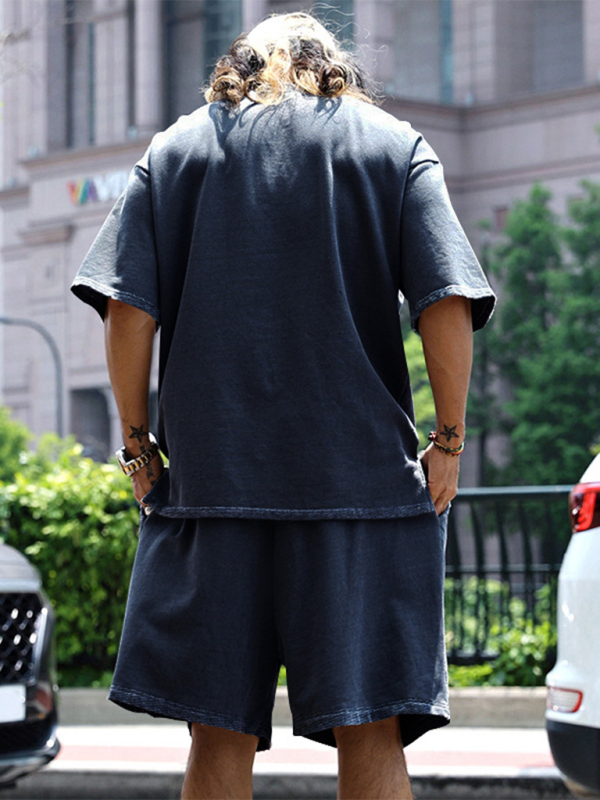 Men's solid color loose short-sleeved shorts set - Vallara