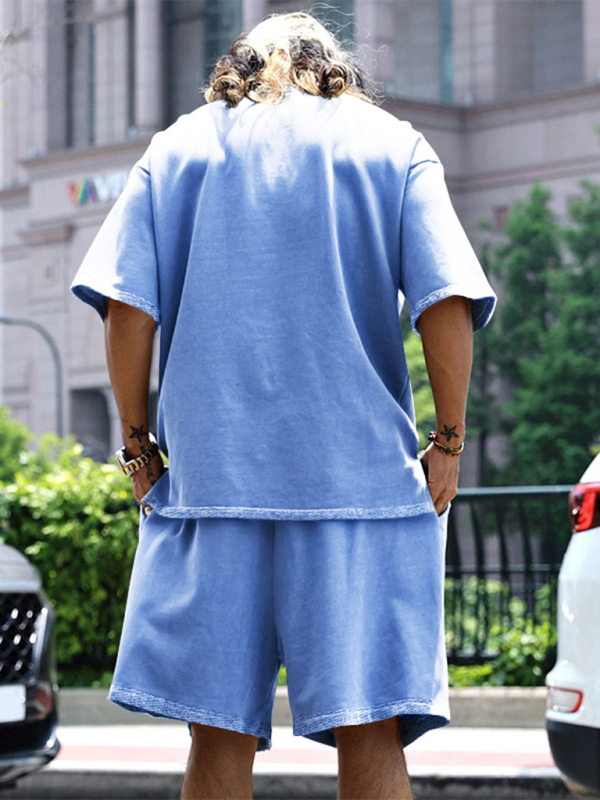 Men's solid color loose short-sleeved shorts set - Vallara