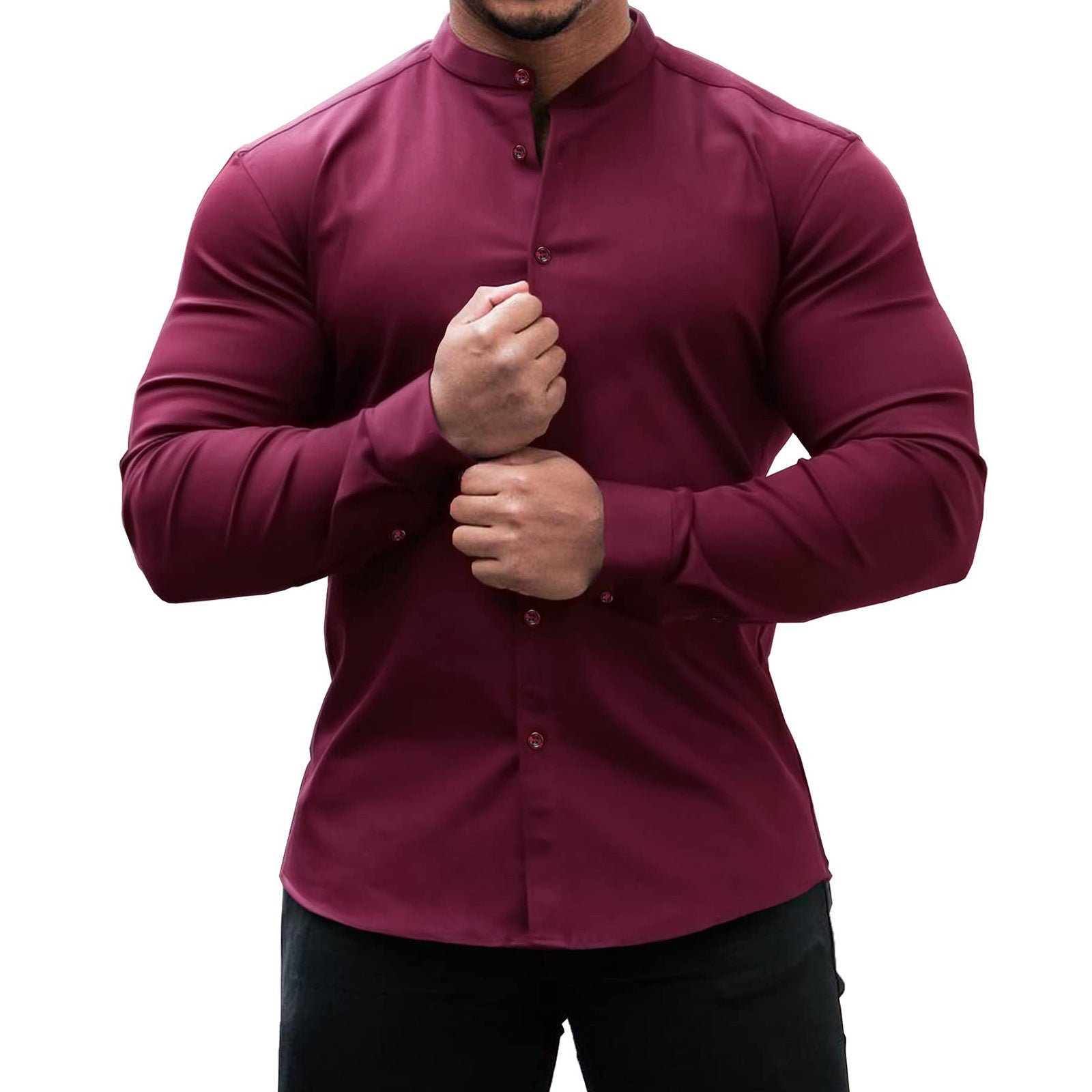 QATAR - LONG SLEEVE BUTTON DOWN SLIM FITProduct information:
 
 Pattern: solid color
 
 Color: white, black, dark gray, sky blue, dark blue, wine red, army green
 
 Suitable for people: Youth
 
 Size: S,M,Vallara