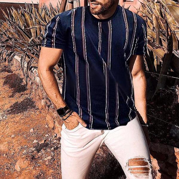 MEN'S STRIPED T-SHIRTMEN'S STRIPED T-SHIRTProduct information


 Style: Hedging
 
 Version: Straight type
 
 Collar type: no collar
 
 Neckline shape: round neck
 
 Main fabric compositiVallara