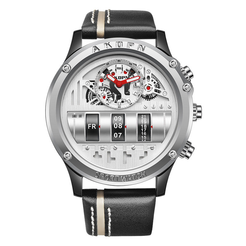 Uniquex Men Wrist Watches Leather Black Silver Creative - Vallara