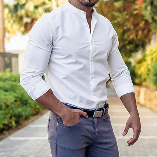 QATAR - LONG SLEEVE BUTTON DOWN SLIM FITProduct information:
 
 Pattern: solid color
 
 Color: white, black, dark gray, sky blue, dark blue, wine red, army green
 
 Suitable for people: Youth
 
 Size: S,M,Vallara