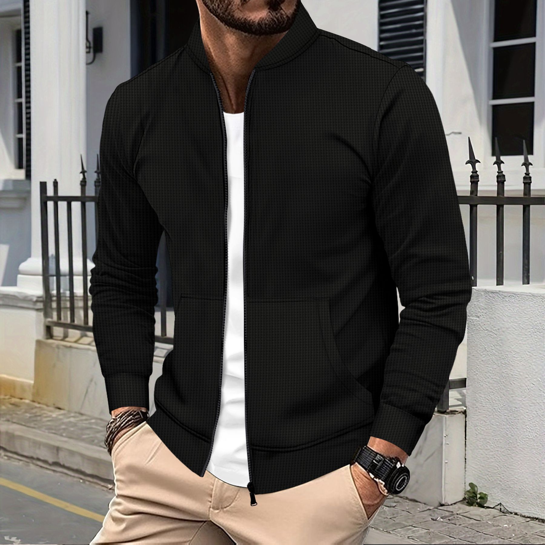 NICK - ZIPPER JACKETProduct information:
 
 Pattern: solid color
 
 Pocket Style: size stick pocket
 
 Color: black, white, gray, khaki, blue, factory has in stock
 
 Size: S,M,L,XL,XXLVallara