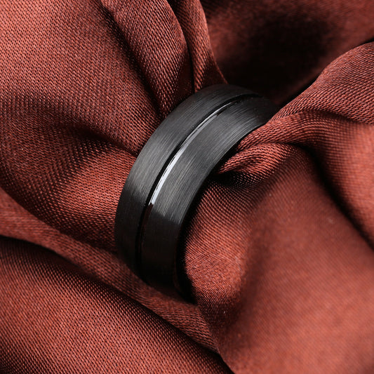 Black Titanium Steel Ring – Geometric Design